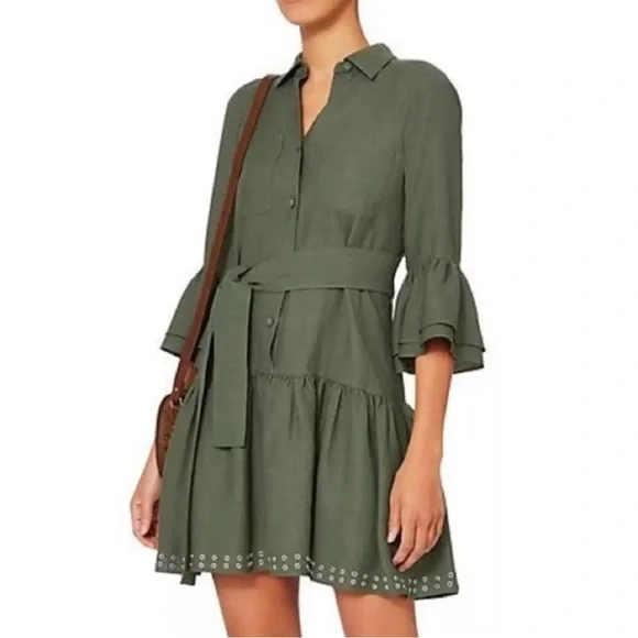 Derek Lam 10 Crosby Olive Green Grommet Hem Mini Dress sz 4 - Picture 2 of 14